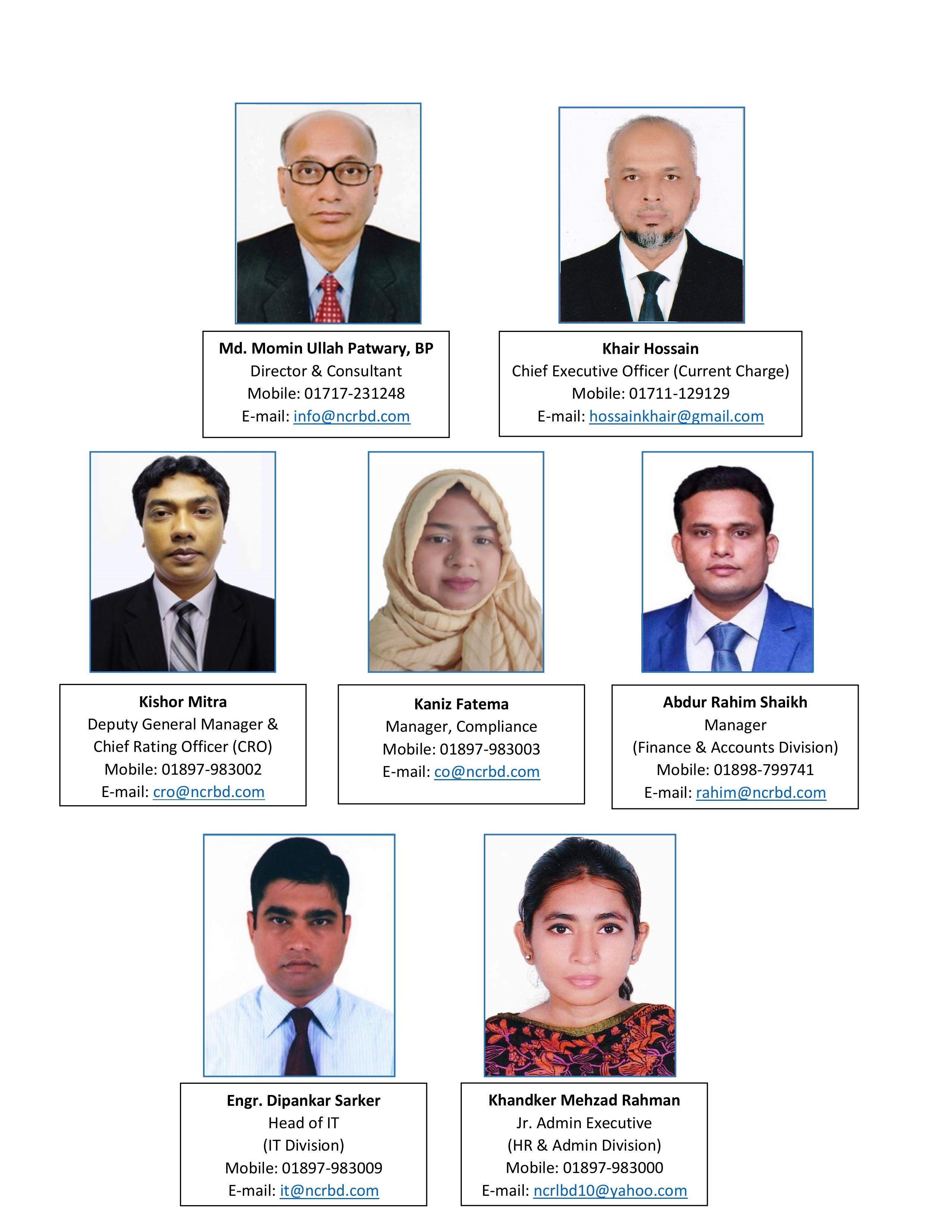 Chart listing the NCR management team and their positions
